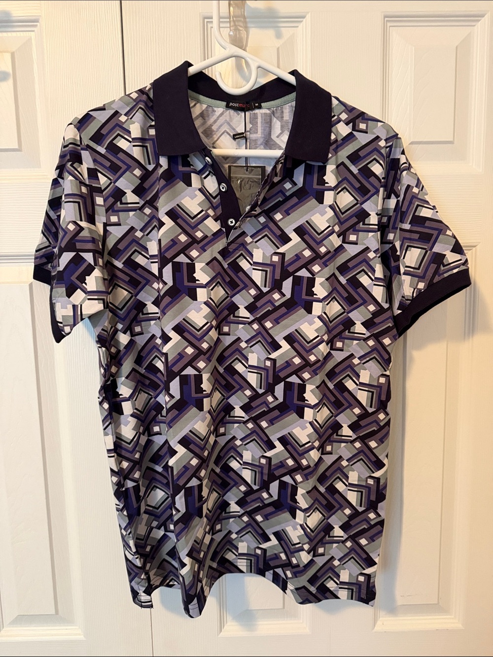 Geometric Print Polo Shirt - Purple & Gray